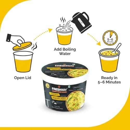 Freshway Jain Veg Poha Quick & Easy Ready to Eat Healthy Snack | 100% Jain No Onion No Garlic No Preservatives | Nutritious & Delicious Breakfast or Anytime Meal | Made with Real Veggies | Lightweight Travel Friendly Ideal for Office Hostel & Travel | Pack of 6 — image 5
