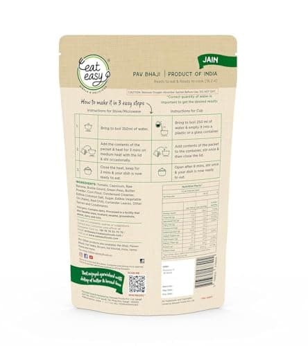 Eat Easy Ready To Eat Jain Pav Bhaji- 65 gm | Just Add Water and Cook | No Onion No Garlic, Vegetarian Healthy Instant Food for Travel, Trekking, Campign | No Preservatives | No Added Artificial Colours & Flavours — image 2