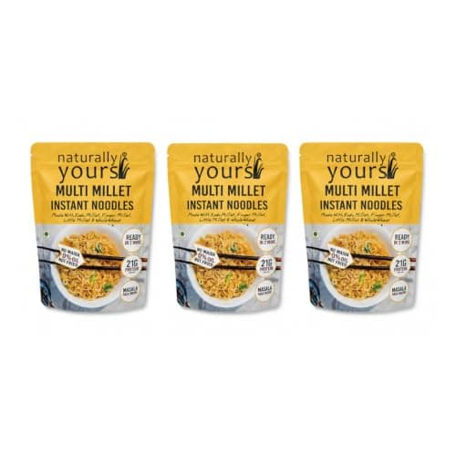 Naturally Yours Multi Millet Instant Noodles 175g | Kodo & Little Millet + Whole Wheat | 21g Protein | High Fiber | No Maida | Non-Fried | No Onion No Garlic Jain-Friendly | Tastemaker | Pack of 3