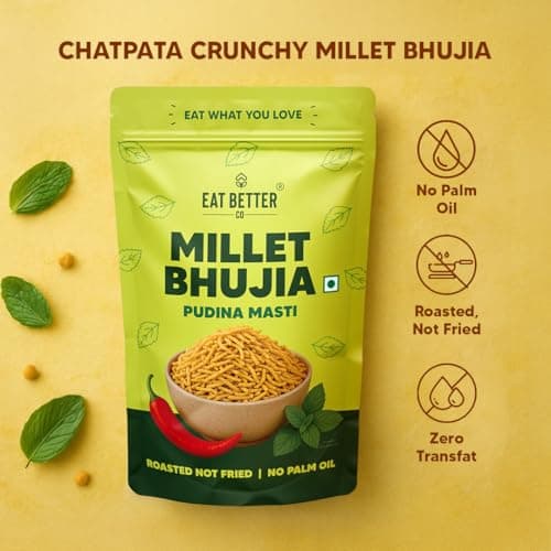 Eat Better Co - Millet Bhujia Pudina Masti Chatpata, Healthy Namkeen Snacks – Roasted, Not Fried | No Palm Oil | Healthy Replacement of Chips and Fried Namkeens (100 gram pack) — image 2