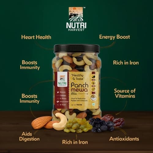 NUTRI HARVEST Premium Dry Fruits Mix pack (Panch Mewa Mix) , Natural Blend of Almonds, Cashews, Black and green Raisins and diced Dates| Fit for Fasting 2*250 (500gram)| (Re-sealable pack for freshness) — image 5