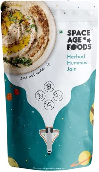 Space Age Foods | Jain Friendly - Peri Peri & Herbed Hummus Powder | Instant Healthy Dip Mix | Pack of 2 - Each Pack Makes 250g Creamy Hummus (75g Dry each) | 3-4 Servings Per Pack | High Protein & Vegan Friendly | No Preservatives, Additives, Artificial Colours or Fillers | Authentic Mediterranean Flavour | Ready in 1 Minute – Just Add Water & Mix | Jain-Friendly Recipe (No Onion, No Garlic) — image 2