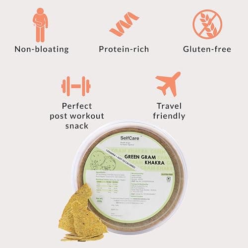 SelfCare By Suman Agarwal Green Gram Khakhra Pack of 1 250g | Roasted-Healthy-Snacks-Crackers-Namkeen-Grocery | Crispy & Chatpata - Tae time - Eat with Dip | Gluten Free - Jain & Travel Friendly — image 3