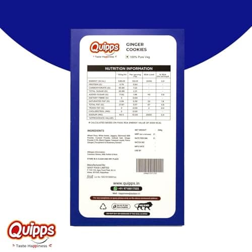 Quipps Premium Ginger Cookies | Pack of 2 (200g Each) | Healthy Biscuits with Real Ginger, Jaggery & White Butter | No Maida, No White Sugar, No Preservativess | All Natural Ingredients & Crunchy Biscuits | Freshly Baked Snacks for Tea, Breakfast & Gifting — image 7