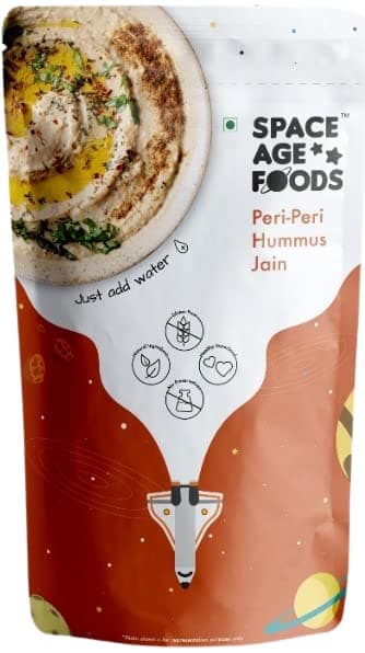 Space Age Foods | Jain Friendly - Peri Peri & Herbed Hummus Powder | Instant Healthy Dip Mix | Pack of 2 - Each Pack Makes 250g Creamy Hummus (75g Dry each) | 3-4 Servings Per Pack | High Protein & Vegan Friendly | No Preservatives, Additives, Artificial Colours or Fillers | Authentic Mediterranean Flavour | Ready in 1 Minute – Just Add Water & Mix | Jain-Friendly Recipe (No Onion, No Garlic) — image 3