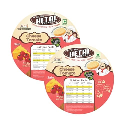 Hetal Khakhra Cheese-Tomato Flavoured, High Protein Jain Snacks, Gluten-Free, 200g