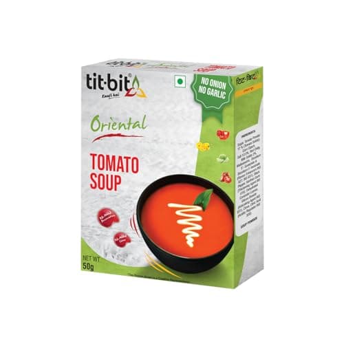 Tit-Bit Tomato Soup Powder Pack of 5 (250g), Instant Chatpata and Spicy Tomato Soup, No Onion No Garlic, Ready-to-eat Soup Packets for Easy Preparation