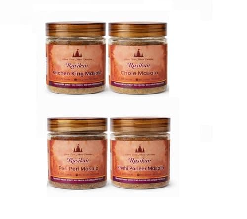 Rasikan Jain Satvik Masala Combo – Kitchen King, Chole, Garam Masala,Paneer Tikka(320g) | No Onion No Garlic | Freshly Ground Small Batch Spices | No Added Colour or Preservatives | Perfect for Bhog, Satvik & Everyday Cooking