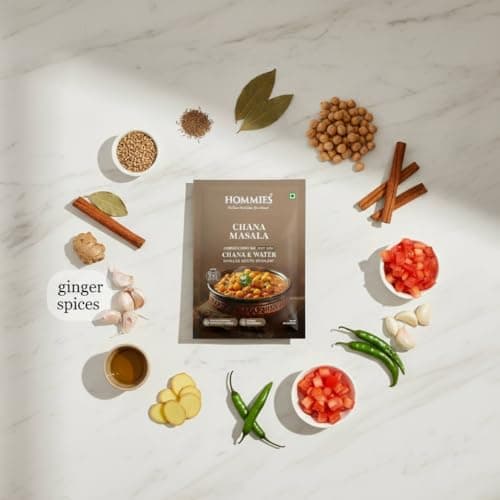 Hommies Chana Masala Spice Mix | Ready to Cook in 15 Mins | Authentic Chhole Curry Masala | Just Add Chickpeas & Water | Serves 4 | Made with Cashew Nuts | No Preservatives | Pack of 4 (200g, 50g Each) — image 2