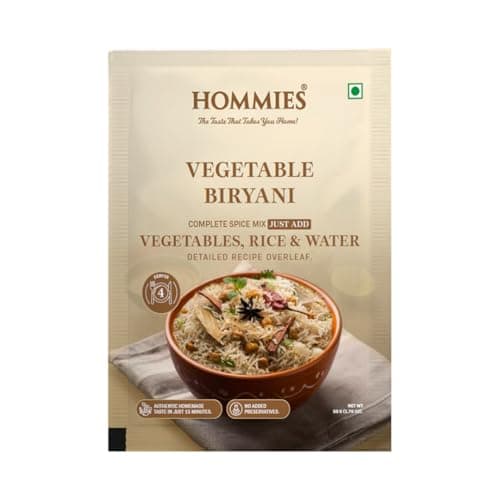 Hommies Vegetable Biryani Masala Spice Mix | Ready to Cook in 15 mins | Just Add Rice and Water | Serves 4 | Fragrant and Spicy Rice | No Preservatives | 50 gm each (Pack of 4)