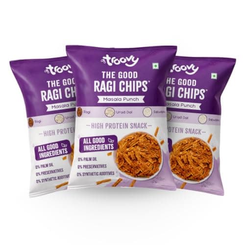 Troovy Masala Ragi Chips | Tasty & High Protein Snacks | 30% Of Protein Needs | No Palm Oil, Cholesterol or Trans Fats | 70g (Pack of 3)