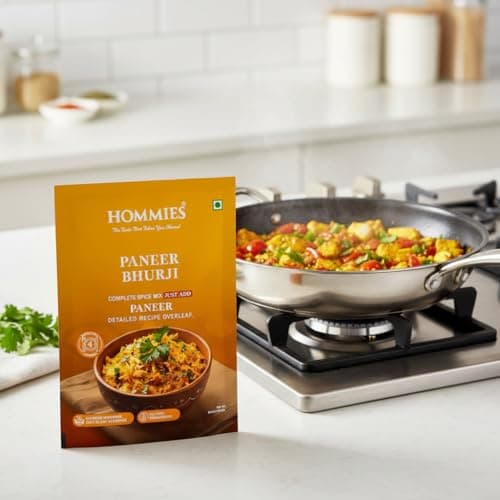 Hommies Paneer Bhurji Curry Spice Mix (Pack of 4) | Paneer Bhurji Masala | Ready to Cook in 15 Mins | Just Add Paneer & Milk | Serves 4 | Made with Cashew Nuts | No Preservatives | 200 g (4 × 50 g) — image 4