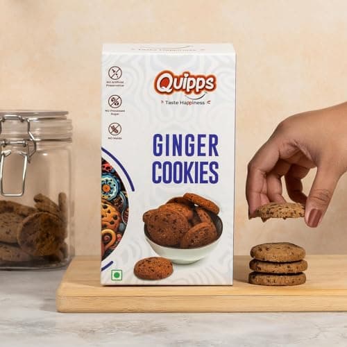 Quipps Premium Ginger Cookies | Pack of 2 (200g Each) | Healthy Biscuits with Real Ginger, Jaggery & White Butter | No Maida, No White Sugar, No Preservativess | All Natural Ingredients & Crunchy Biscuits | Freshly Baked Snacks for Tea, Breakfast & Gifting — image 2