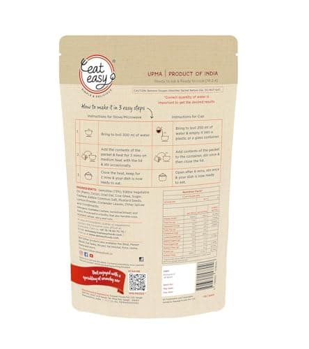 Eat Easy Ready To Eat Upma- 85gm | Just Add Water and Cook | Freeze Dehydrated Instant Healthy & Delicious Upma for Travel, Hostel, Trekking, Camping, Hiking | Supports Digestion, Rich in Nutrients I No Preservatives — image 2