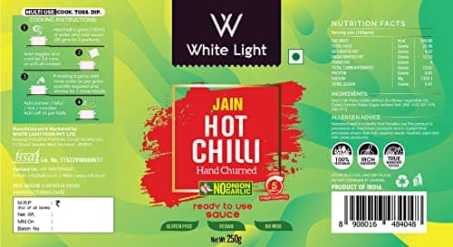 White Light Food Jain Hot Chilli Sauce l Vegan and Natural Ingredients l Ready to Eat Healthy Food (250g) (Pack of 1) — image 3