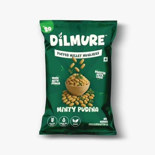 DILMURE No Onion No Garlic Jowar Millet Munchies Combo Pack – Minty Pudina & Salt n Pepper (25G Each) | Roasted Healthy Snacks | No Preservatives, No MSG, No Maltodextrin | Palm Oil Free | Zero Cholesterol, Zero Trans Fat | Gluten-Free Millet Snack (Pack of 10) — image 3