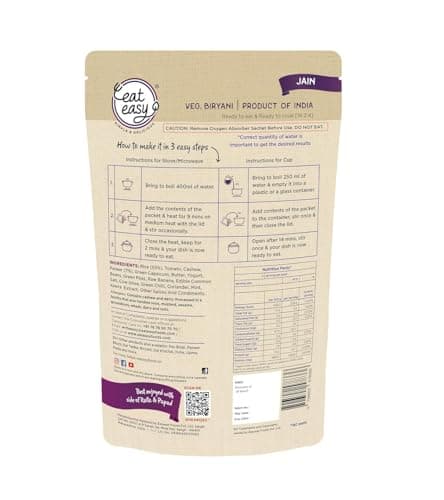 Eat Easy Ready To Eat Jain Meal Combo- Veg Biryani & Pulav (95g Each) | No Garlic No Onion Ready to Eat & Cook Travel Food | Freeze Dehydrated | 100% Veg | No Preservatives | Just Add Water — image 4