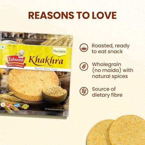 Jabsons Plain Salted Khakhra 100% Roasted | No onion No Garlic | Ready To Eat Vacuum Packed Tea Time Snack | Crispy Diet Friendly Khakhra | Gujarati Traditional Healthy Snacks 180 gm (Pack of 1) — image 5