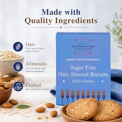 Amba Combo Pack | Desi Ghee Atta Biscuits & Sugar Free Oats Almond Biscuits | Handmade Premium Jain Cookies | Healthy Tea Time Snack | Crunchy Bakery Cookies Combo Pack — image 3