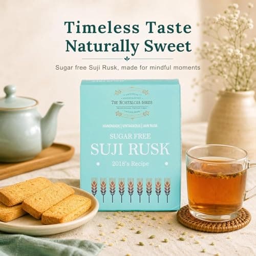 The Nostalgia Bakes Sugar-Free Suji Rusk – Handmade Semolina Toast for Tea Time – Crispy & Crunchy Jain Rusk with 2018's Original Recipe – Healthy Breakfast Snack – No Added Sugar — image 6
