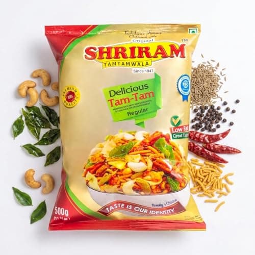 SHRIRAM TAMTAMWALA Jain Tamtam Mix Namkeen 500g | Crunchy & Spicy Traditional Indian Snack | Tea Time Mixture | Ready-to-Eat Jain Namkeen for Evening Snacks & Family Gatherings