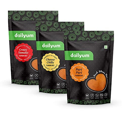 Dailyum | No Onion No Garlic | Crazy Tomato Flavour Dust 70 Gram | Cheese Flavour Dust 70 Gram | Peri Peri Flavour Dust 70 Gram