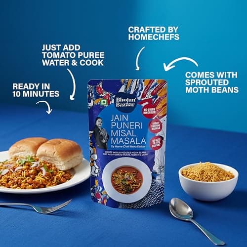 Bhojan Bazaar Jain Puneri Misal Masala - Pack of 2, 70 g Each | No Onion No Garlic Ready To Cook in 10 min | Serves 4 | Authentic Puneri Taste Jain Masala with Sprouted Moth Beans | No Added Preservatives — image 6