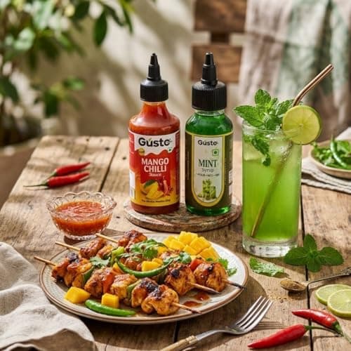 Gusto Foods Mango Chilli Mint Delight (Mango Chili + Mint Syrup) | Salad Dressing, Dipping Sauce & Seasoning | For Iced Teas, Mocktails, Cocktails Drinks, Juices | Refreshing Flavour Concentrate — image 4