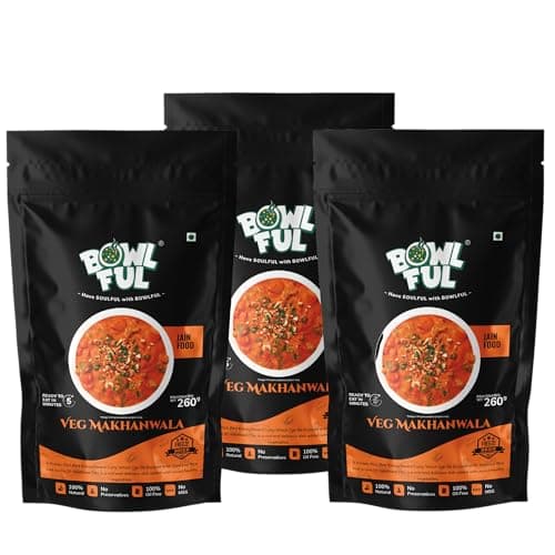 Bowlful Jain Veg Makhanwala, 60 gms, Mildly Spicy Red Gravy with Mixed Vegetables | Pure Natural, Freeze Dried Food (Pack of 3)