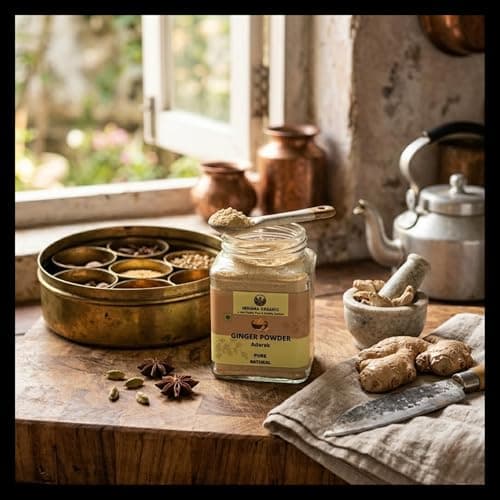 Indiana Organic Pure Ginger Powder (Adarak) 200g | Manually Cleaned Dry Ginger Sonth Masala | Freshly Ground on Order | No Added Preservatives, No Onion No Garlic | Glass Jar Packaging — image 7
