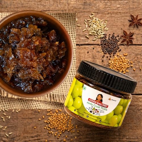 Achar Wali Didi | Amla Crush Pickle in Fresh | Homemade Awle ka Achaar without Onion & Garlic | Traditional Lemon Chunda Style Sweet & Sour | Seedless Indian Gooseberry | Less Oil, Preservative-Free | Tangy Amle ka Achar | Traditionaly made (500g) — image 2