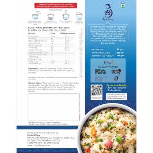 Made it Easy Instant Upma | Freeze Dried Savoury Breakfast Bowl | Ready in 5 Minutes | Just Add Hot Water | Convenient Everyday Food | Lightweight & Travel Friendly Meal — image 2