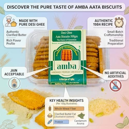 Amba Combo Pack | Desi Ghee Atta Biscuits & Sugar Free Oats Almond Biscuits | Handmade Premium Jain Cookies | Healthy Tea Time Snack | Crunchy Bakery Cookies Combo Pack — image 4