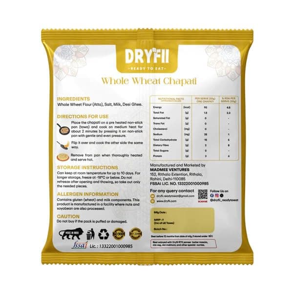 Dryfii Ready-to-Eat Chapati with Jain Chole & Rice | Spicy Satvik Combo Meal | No Onion No Garlic | Healthy Traditional Indian Food Pack — image 2
