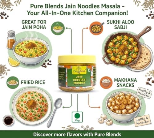 Pure Blends Jain Noodles Masala | All-in-One Masala |Without Onion & Garlic Masala | Authentic Jain Seasoning Mix | Perfect for Instant Noodles, Pasta, Poha, Fried rice Aloo sabji & other Dry Snacks | 100g — image 3