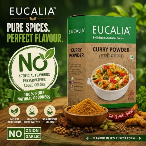 EUCALIA Sattvik (No Onion - No Garlic) Curry Powder (Sabji Masala) Pack of 3 (100g) | Bold & Aromatic Spice Blend | Vibrant Colour | No Added Colours or Preservatives | Perfect for Vegetarian Dishes & Everyday Cooking | Sattvik No Onion No Garlic (NONG) | Total 300g — image 3