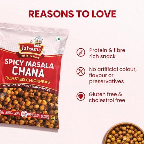 Jabsons Roasted Chana Spicy Masala, 150g | Protein-Rich Healthy Namkeen | No Onion No Garlic | Gluten-Free Roasted Chickpeas | Ready to Eat Masala Chana Snack — image 6