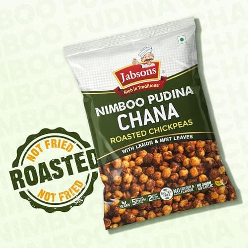 Jabsons Roasted Chana Nimboo Pudina, 150gm | 100% roasted No Onion No Garlic | Roasted Chana Namkeen Snacks Gluten-Free | Crunchy Protein Snacks | Pudina Lemon Flavour chana Ready to eat — image 5