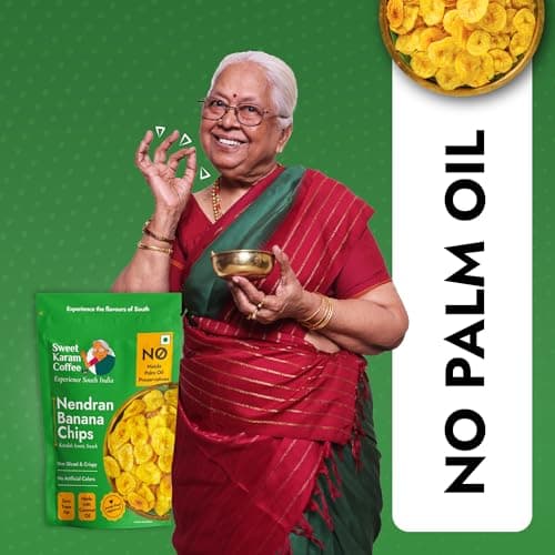 Sweet Karam Coffee Nendran Banana Chips – 95 grams | Made with 100% Coconut Oil | No Preservatives | Kerala Special Crispy, Thin Sliced Yellow Plantain Wafers | Healthy Tea Time Snack — image 5