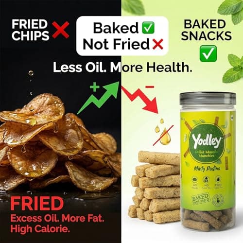 Yodley Millet Masala Munchies - Minty Pudina Flavour - Pack Of 2 | Baked, Not Fried | No Maida, No Palm Oil | Zero Cholesterol | Zero Trans Fat & High In Fiber | Calcium & Iron Rich | Healthy Indian Snack - 150gm — image 6
