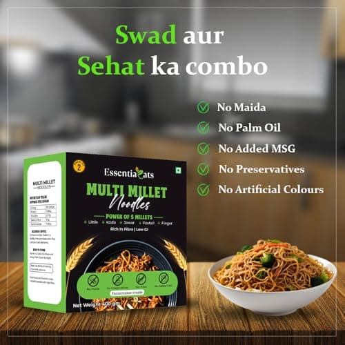 Essentiaeats Multi Millet Hakka Noodles Includes Tastemaker 400g Pack of 2, No Maida Not Fried No Preservatives No MSG Healthy Noodles Ready to Cook — image 6