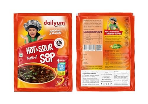 Dailyum Instant Soup Combo of 5 | No Onion No Garlic| 2 Manchow, 2 Hot N Sour-soup 50g each |Crispy Fried Noodles 200g | Natural | No MSG | Jain (Combo B) — image 3