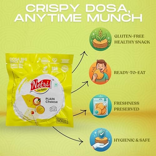 Netri Cheese Dosa Khakhra - 50 gms each, Pack of 4 | Ready to Eat Traditional Khakhra Snacks | Gluten Free Khakhras | Vacuum Packed Khakra Fresh Gujarati Snacks with No Onion & No Garlic | Roasted Dosa Khakhras — image 3