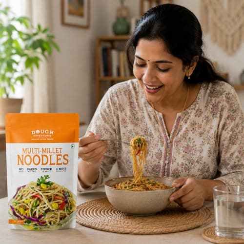 Masala Millet Hakka Noodles – Dough Adventures Multi Millet Noodle 300g (150g x 2) Combo Pack | High Protein, No Maida, No Palm Oil | Made with Millets & Whole Wheat | Quick-to-Cook Healthy Snack for Kids & Adults (Pack of 2) — image 7