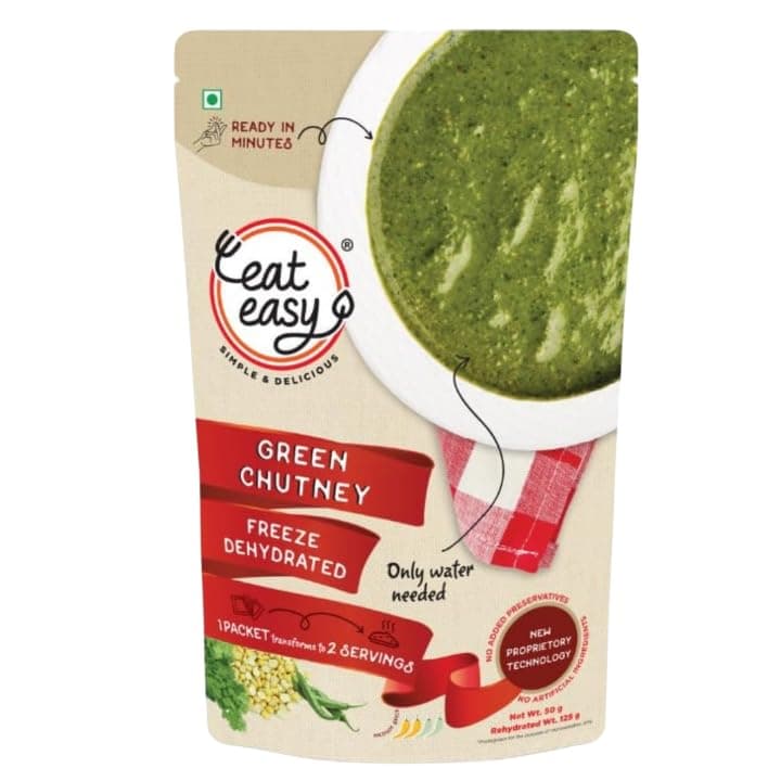 Eat Easy Ready To Eat Coriander Green Chutney- 50g, Just Add Water | After Preparation 125g I No Grinding Hari Chatni Pairs well with Paratha, Sandwich, Kebab, Chaat, Snacks I Supports Digestion