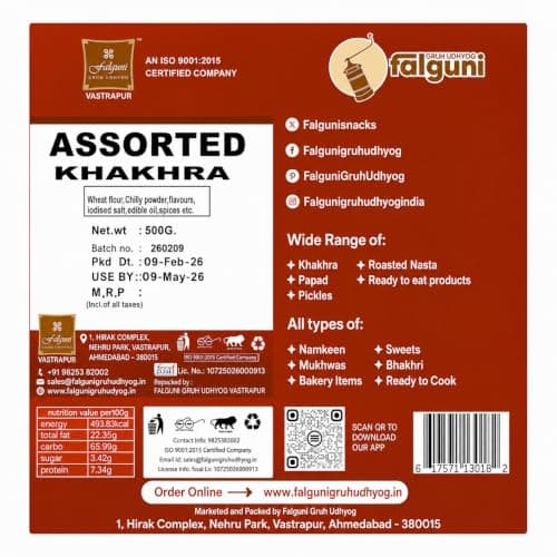Falguni Gruh Udhyog (FGU) Jain Assorted Khakhra Combo | Crispy Roasted Whole Wheat Gujarati Snacks | No Onion No Garlic Ready-to-Eat Tea Time Snack Combo | Healthy & Crunchy | 500g — image 2