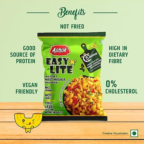 ASHOK EASY'n LITE Mast/Magic Masala Instant Macaroni 55g,Not Fried,0% Cholesterol,100% Suji/Rawa,Vegan Friendly (Pack Of 12, Instant Macaroni Mast Masala) — image 8