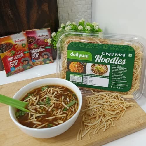 Dailyum Instant Soup Combo of 5 | No Onion No Garlic| 2 Manchow, 2 Hot N Sour-soup 50g each |Crispy Fried Noodles 200g | Natural | No MSG | Jain (Combo B) — image 4