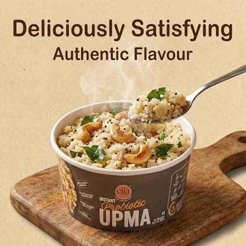 Ella Foods Instant Probiotic Ready To Eat Upma | Low Sodium Instant Food - Packed With Vitamin D3 & Omega 3 | Ready To Eat Food For Travel | Perfect For Heart & Gut Health -65g Servings (Pack of 2) — image 8
