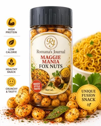 Romana's Journal Roasted Makhana (Fox Nuts) Snack | Crunchy & Flavorful Roasted Lotus Seeds | Multiple Flavor Options Available | Light Everyday Snacking Choice | Tea Time, Travel & Office Snack | Carefully Roasted (Maggie Mania) — image 5